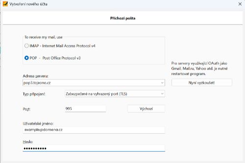 Nastavení POP3