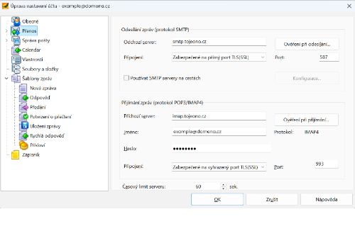 Přehled nastavení SMTP a IMAP
