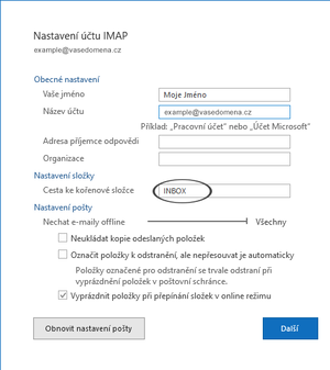 Nastavíme kořenovou složku: INBOX.